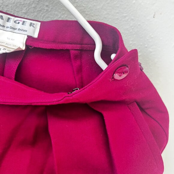 Jaeger Womens High-Waisted Pleated 100% pure Wool Trousers XS Fuchsia Pink 80's - Picture 11 of 13